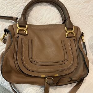 Chloe Marcie Double Carry Bag, in tan color.